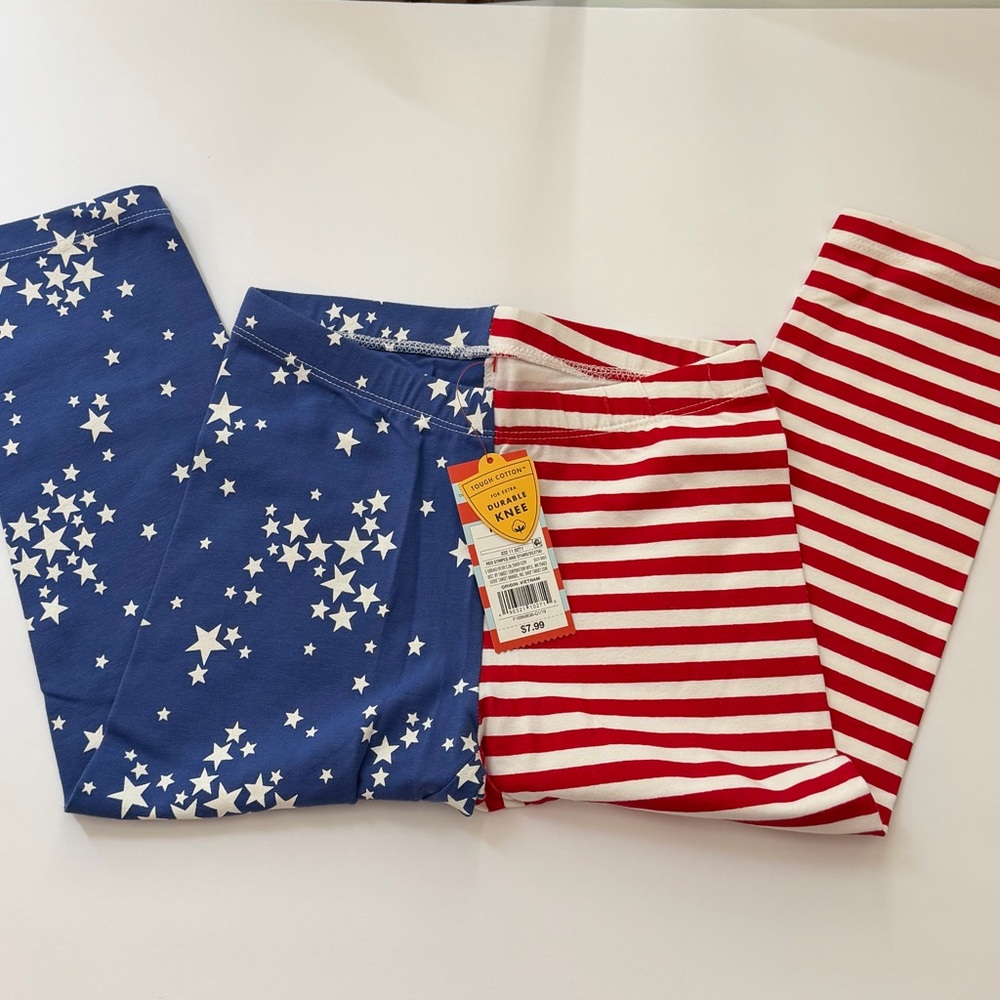 Cat & Jack Red White Blue Stars & Stripes Capri Leggings Girls M (7/8) NWT